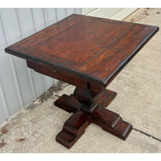 Rustic Mahogany Pedestal Foyer Center Table For Sale - Image 4 of 12