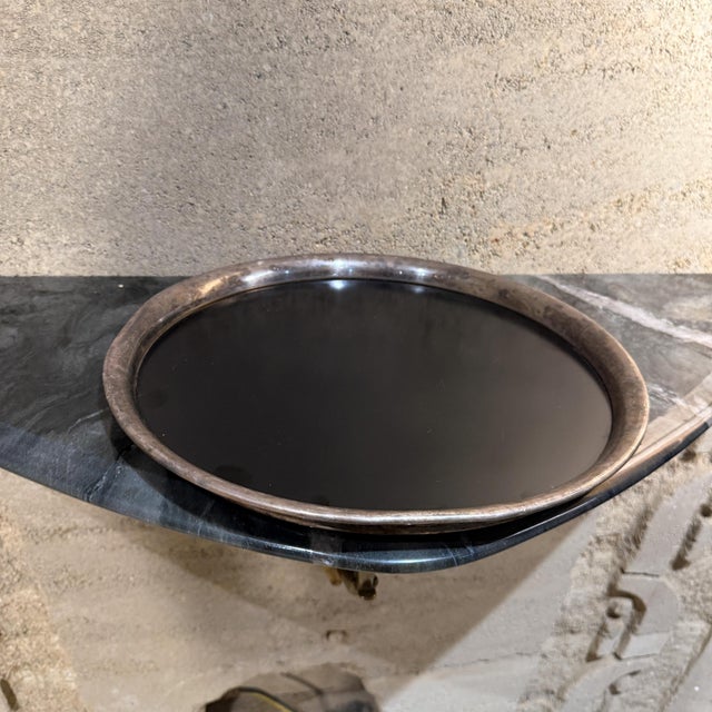 Mid-Century Modern Modernist Silver Plated & Black Melamine Serving Tray Italy Argente For Sale - Image 3 of 9