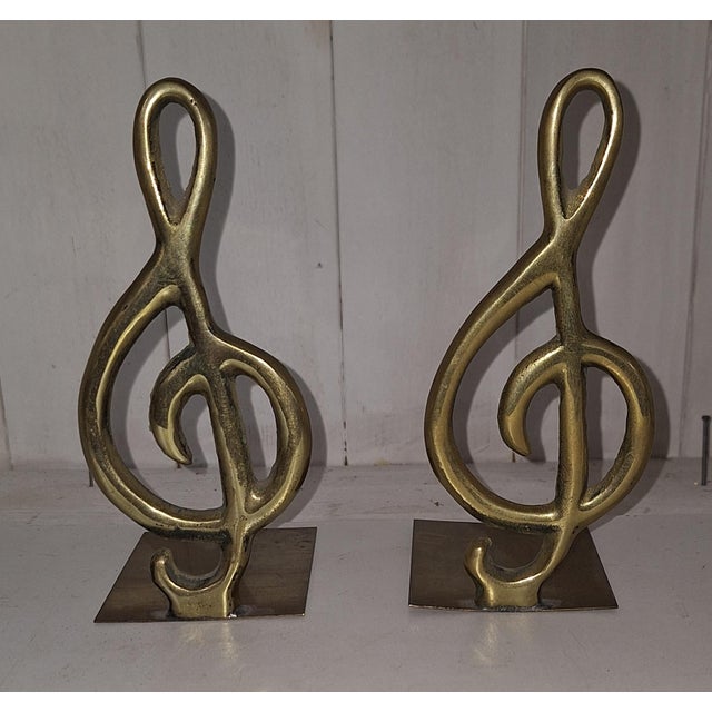 Vintage Brass Bookends in the Shape of Treble Clefs 1970s, Set of 2 For Sale - Image 4 of 4