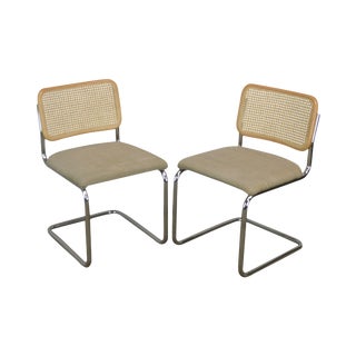 Marcel Brever Style Mid-Century Modern Chrome & Cane Cesca Dining Side Chairs (B) - a Pair