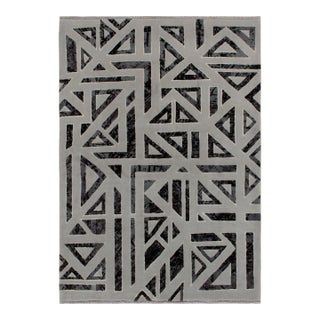 Rug & Kilim’s Art Deco Style Modern Rug in Gray, Black Geometric Pattern For Sale
