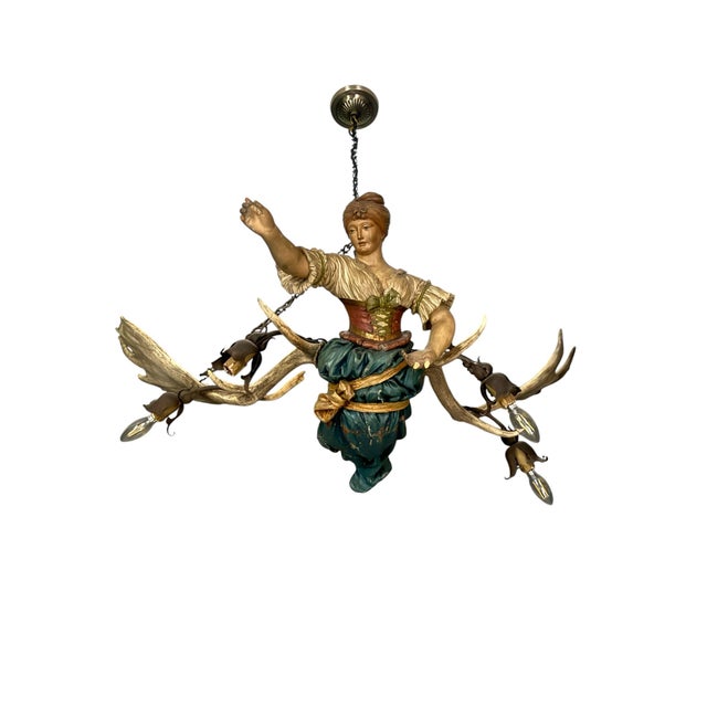 Antique Lusterweibchen Chandelier (Often Called a Bar Maiden or Forest Maiden Antler Chandelier), Originating From Germany For Sale - Image 4 of 8