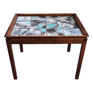 Vintage Scandinavian Side Table in Teak and Ceramic by Frits Henningsen, 1940 For Sale