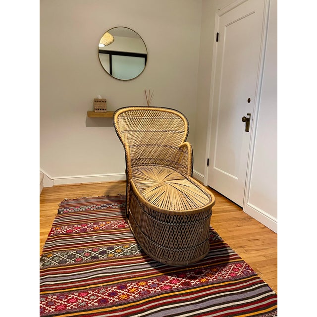 Wood Vintage Rattan Peacock Chaise Lounge Chair For Sale - Image 7 of 7