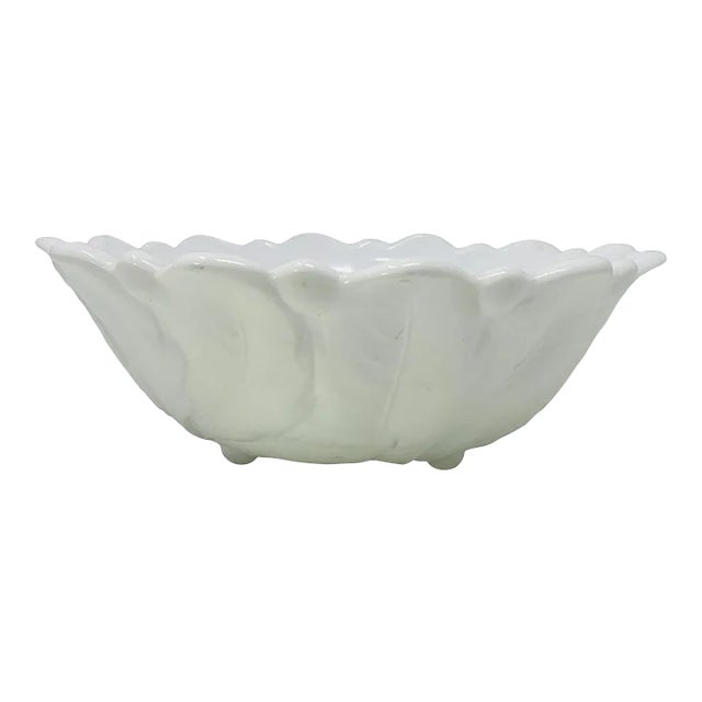 1960's Indiana Milk Glass Leaf Pattern Footed 9" Bowl For Sale