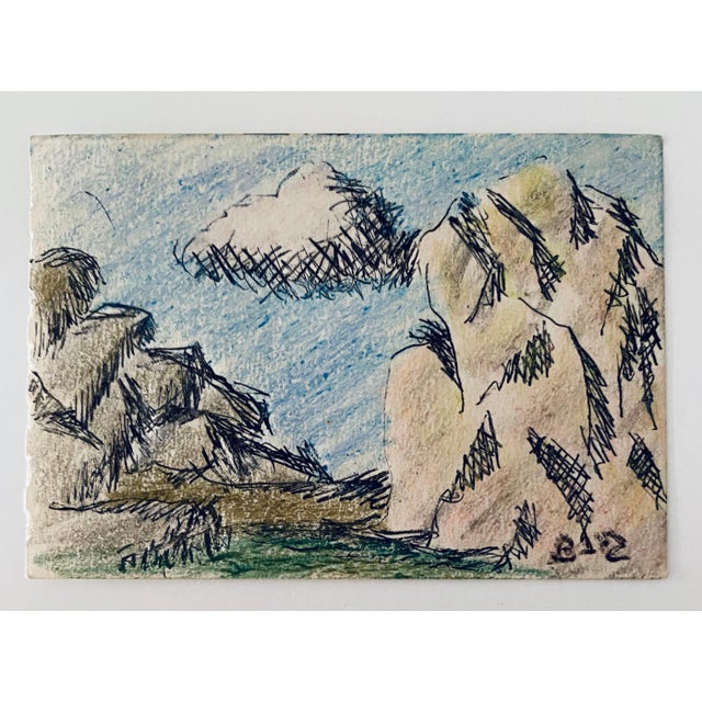 Ben-Zion Weinman, Pastel, Ink Drawing Rocks And Cloud Landscape Jewish American Modernist WPA For Sale In Miami - Image 6 of 6