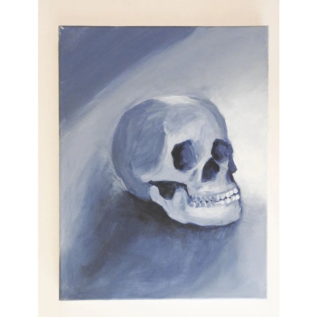 Late 20th century acrylic on linen painting of skull. Unsigned. Unframed, minor corner wear.