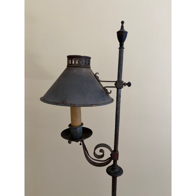 Early 20th Century Forged Iron Adjustable Colonial Floor Lamp For Sale - Image 12 of 14