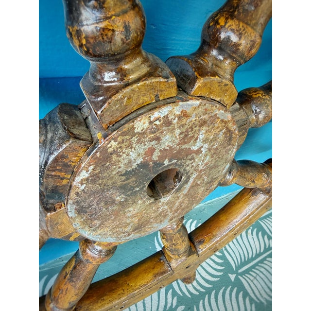Large Vintage Wooden Ship Wheel 38.5” Nautical Helm W/ Patina For Sale - Image 9 of 12