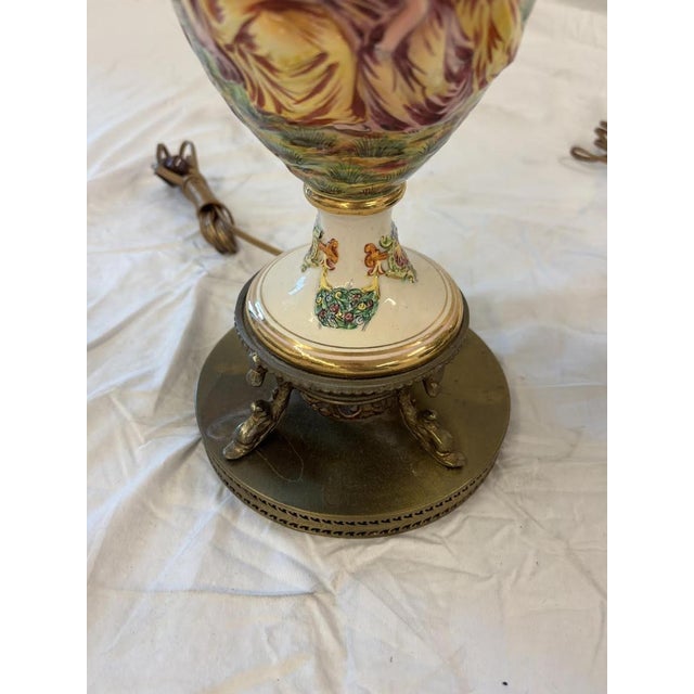 Mid 20th Century Pair of Italian Capodimonte Style Hand-Painted Figural Urn Table Lamps For Sale In Oklahoma City - Image 6 of 8