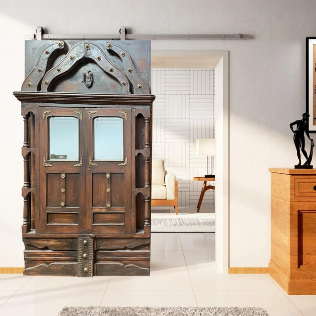 Mid-Century Modern Antique Rustic Brutalist Barn Door – Mid-Century Reclaimed Wood Library Door 83x42 For Sale - Image 3 of 4