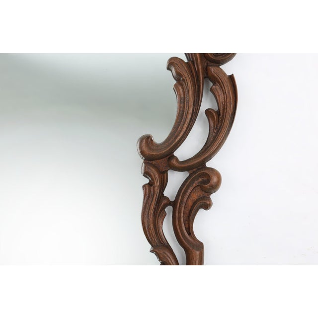 Wood Baroque Mirror with Hand Carved Oak Ornated Frame, France, 1950s For Sale - Image 7 of 11