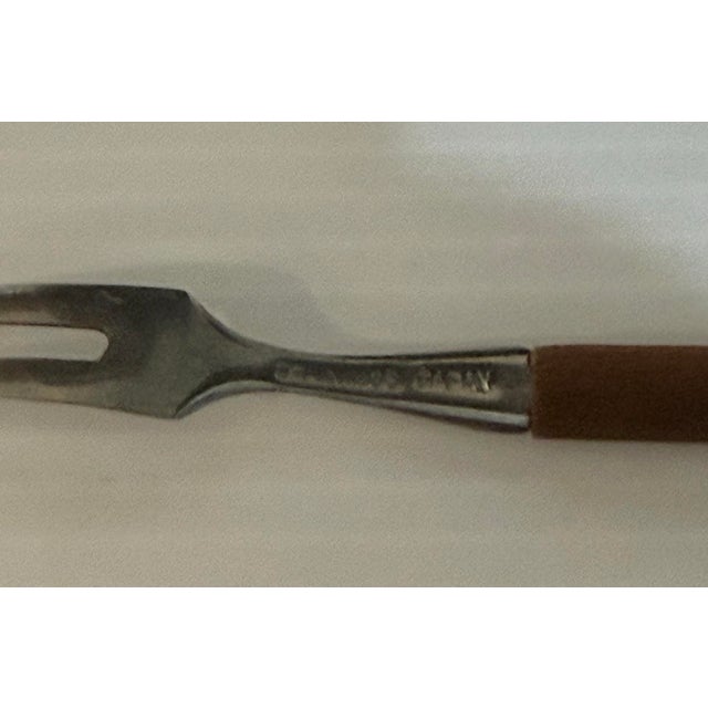 Vintage Japanese Mid-Century Stainless & Wood Cocktail Forks — Set of 9 For Sale - Image 11 of 11