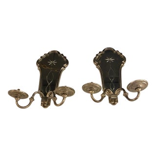 1920s Silver Plated Sconces With Etched Mirror For Sale