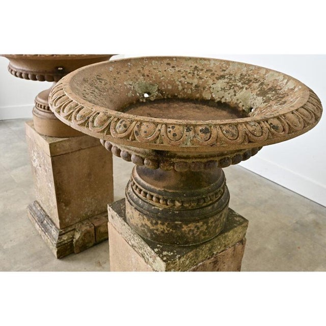 19th Century English Pair of 19th Century Cast Stone Garden Urns For Sale - Image 5 of 16