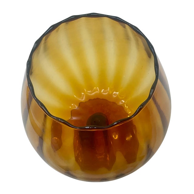 1960s Vintage Amber Optic Balloon Vase Empoli Style For Sale - Image 5 of 13