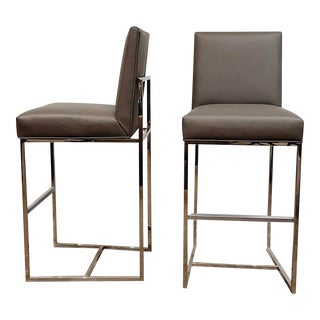 Restoration Hardare Grant Leather Bar Stools - a Pair For Sale
