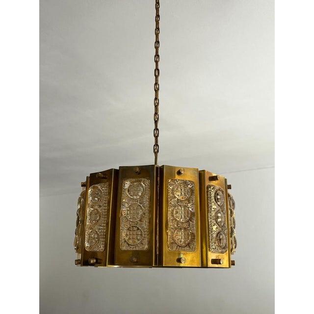 Brass Pendant Lamp with Crystal Elements attributed to Carl Fagerlund for Orrefors, Sweden, 1960s. For Sale - Image 13 of 16