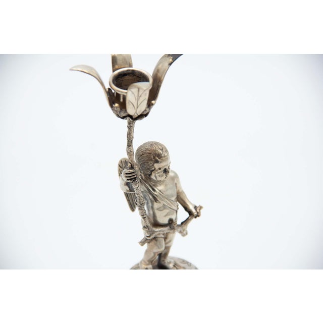 Silver Toothpick Holder with Miniature Angel, in Very Good conditions. Designed 1890 to 1919 This piece has an attribution...