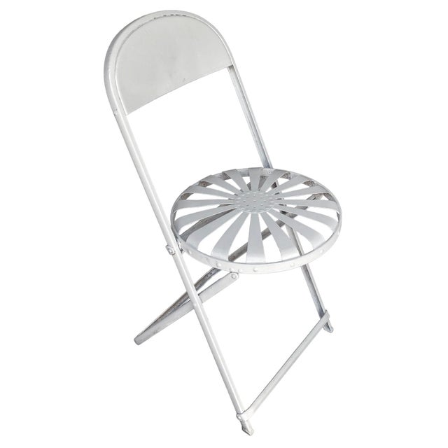 A Lovely Pair of Antique Francois Carre Sunburst Folding Garden Chairs in White Paint. Great for Small Balconies or Extra...