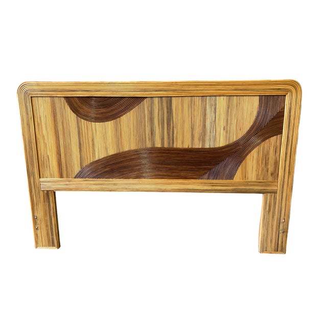 Gabriella Crespi attributed split reed headboard. Fits a queen sized bed. Space above a mattress measures 25”.