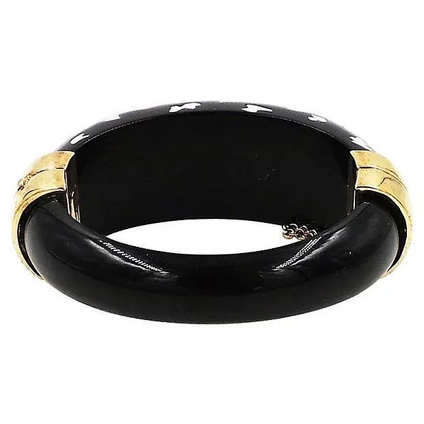 Vintage 1980s Italian Black Spotted Rhinestone Cuff Bracelet For Sale In Philadelphia - Image 6 of 8