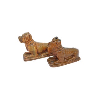 Antique Tawny Enameled Earthenware Boxer Dogs, 1900s, Set of 2 For Sale
