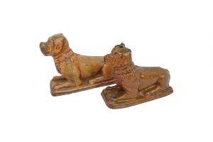 Antique Tawny Enameled Earthenware Boxer Dogs, 1900s, Set of 2