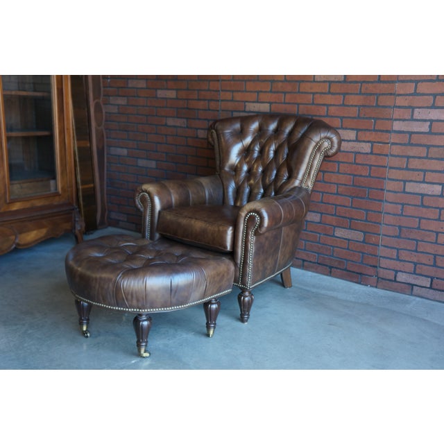Leather Tufted Chair and Ottoman For Sale - Image 12 of 12