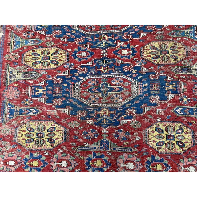 Antique 19th Century Worn Out Caucasian Kuba Soumak Area Rug For Sale - Image 4 of 9