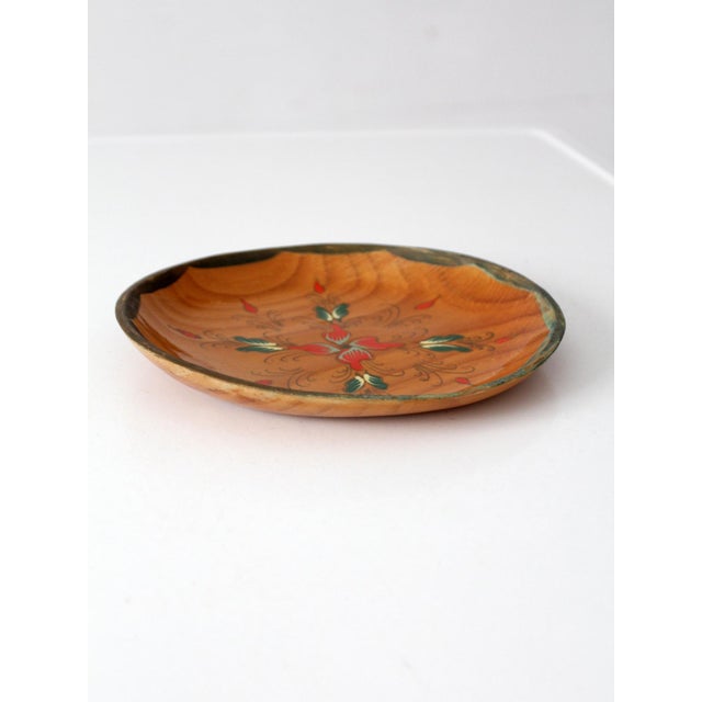 Vintage Hand-Painted Folk Art Wooden Bowl For Sale - Image 6 of 9