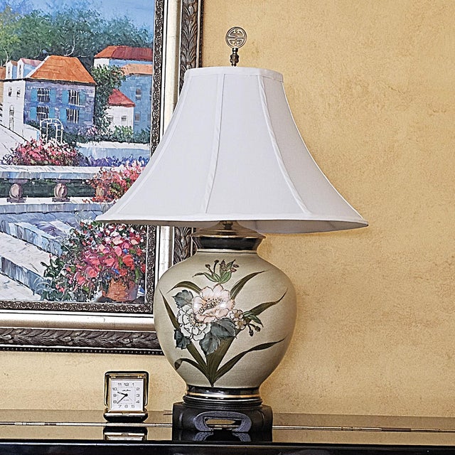 Vintage Heyward House Chinoiserie Floral Ceramic Ginger Jar Table Lamp For Sale - Image 15 of 18