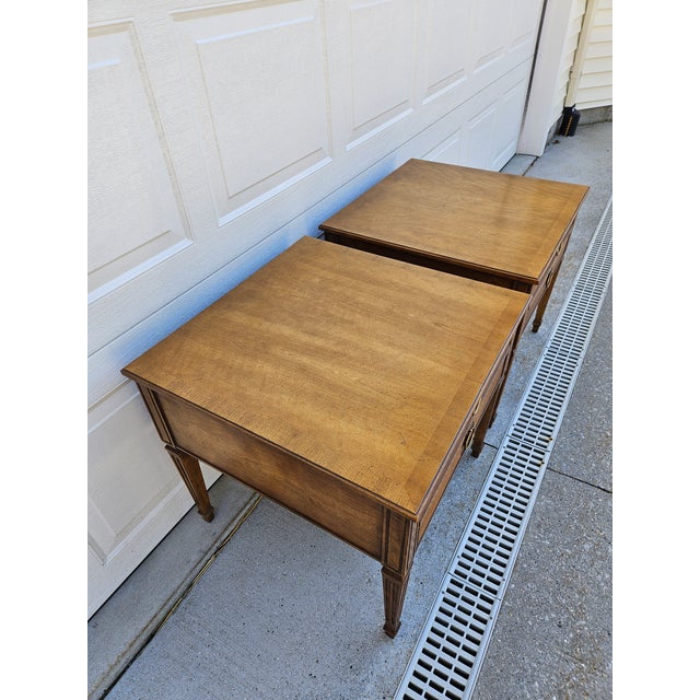 Henredon Walnut Square Side Tables Banded Tops For Sale - Image 9 of 13