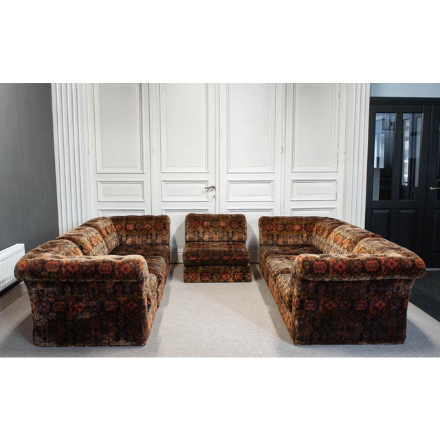 Textile Velvet Sectional Sofa, Sweden, 1970s, Set of 7 For Sale - Image 7 of 11