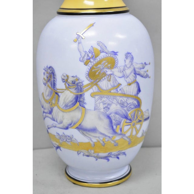 Vintage Greco Roman Classical Style Light Blue Porcelain Horse & Chariot Vase For Sale - Image 4 of 14