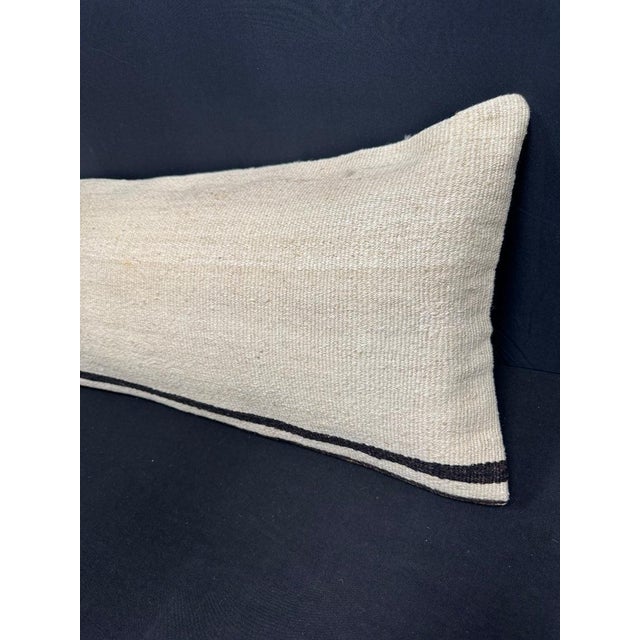 Turkish Hemp Pillow Cushion Natural Beige Black Cushion Cover 14"x45" For Sale - Image 4 of 4