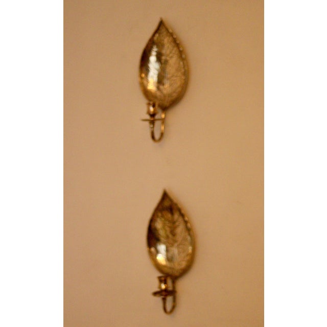 Gold Vintage Hammered Brass Leaf Sconces, Set of 2 For Sale - Image 8 of 10