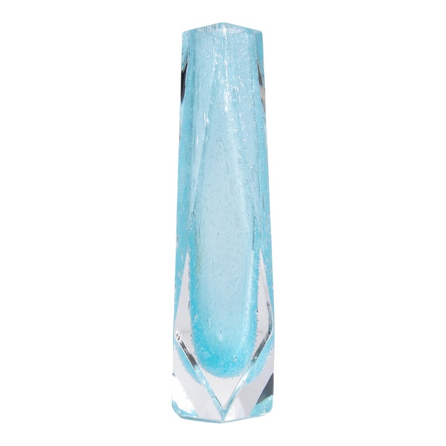 Hand Blown Murano Goccia Vase in Light Lagoon Blue With Bubbles For Sale