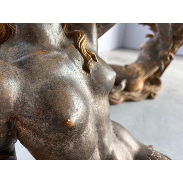 Glass Vintage Gilt Wood Mermaid Coffee Table, Italy, 1960s For Sale - Image 7 of 14