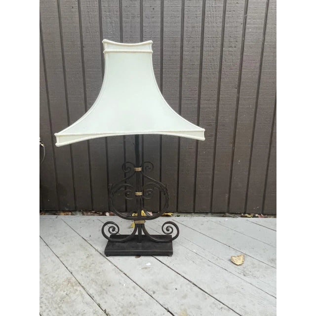 Safavieh 1990s Safavieh Regal Bronze Lamp W/ Unique Shade For Sale - Image 4 of 4
