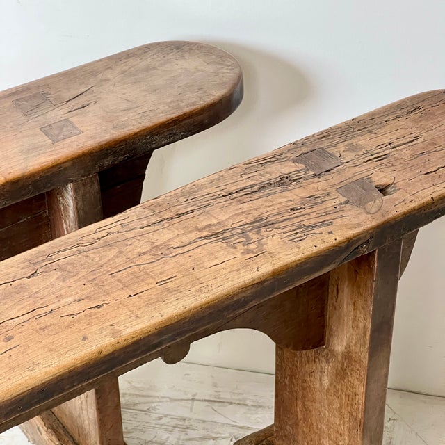 Antique French Fruitwood Benches, 1890s, Set of 2 For Sale - Image 9 of 11