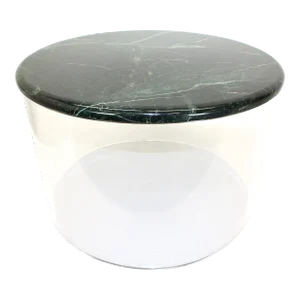 Lucite Cylinder Coffee Table With Green Stone Top