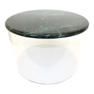 Round Lucite Cylinder Coffee Table With Green Stone Top For Sale