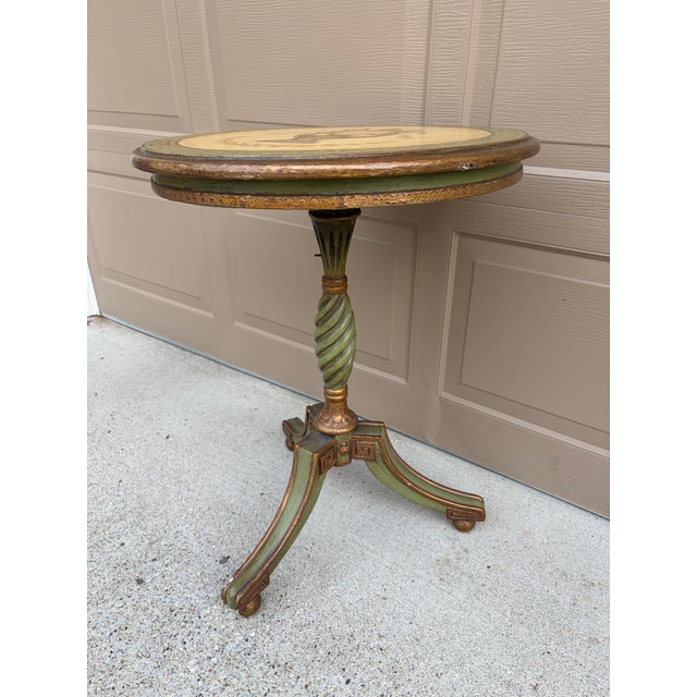 1920s Regency Green and Gold Painted Flip-Top Side Table With Lyre Motif For Sale In South Bend - Image 6 of 11
