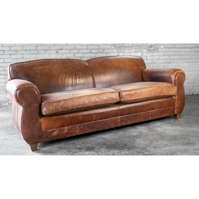 Brown Restoration Hardware Art Deco 'Mustache' Leather Sofa For Sale - Image 8 of 17
