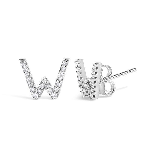Expertly crafted to symbolize individuality and grace, this exquisite "W" initial stud earring is fashioned from radiant...