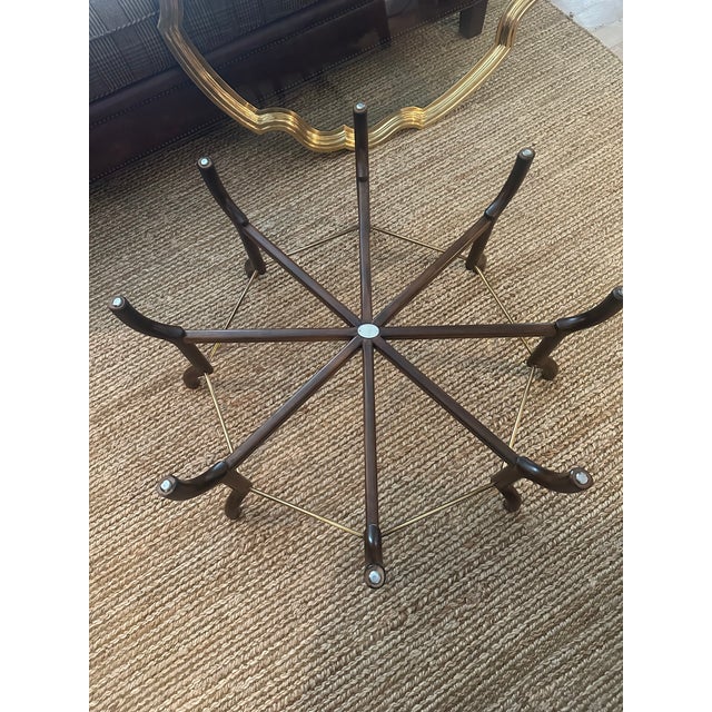 Wood Vintage Baker Brass &. Glass Scalloped Coffee Table For Sale - Image 7 of 14