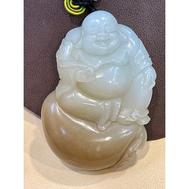 Certified Vintage Carved Jade Laughing Buddha Large Pendant / Necklace / Hanging For Sale - Image 16 of 18