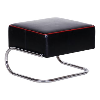 Bauhaus Stool in Leather and Chrome-Plated Steel from R. Slezák, Czech, 1930s For Sale