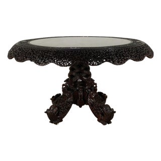 Antique Burmese Anglo Indian Style Carved Rosewood Table For Sale